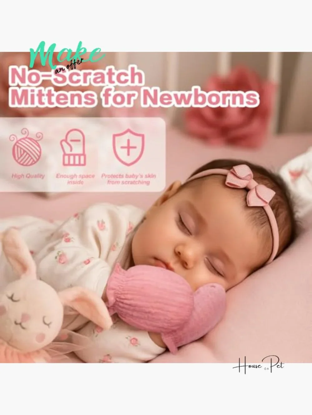 100% Cotton Muslin Baby Mittens for Newborns 0-6 Months